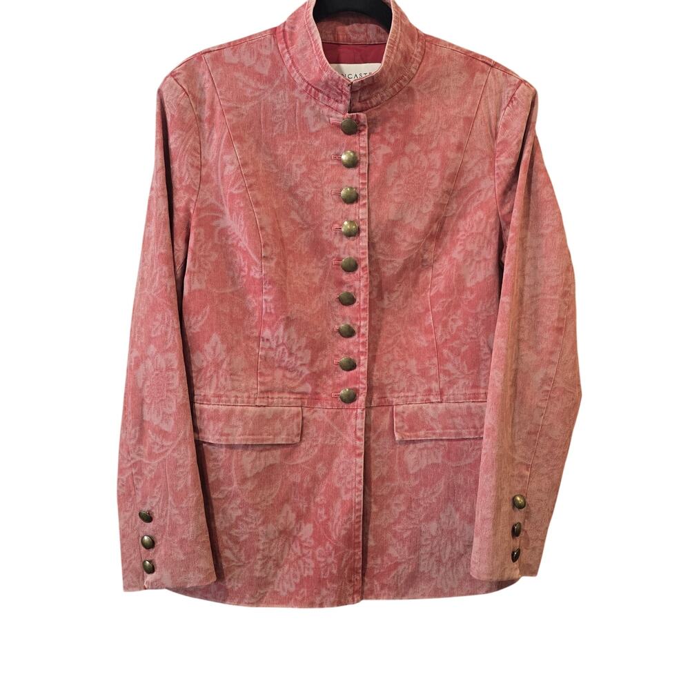Doncaster rose colored Floral Print Jacket "brass" buttons Size 14 cottagecore